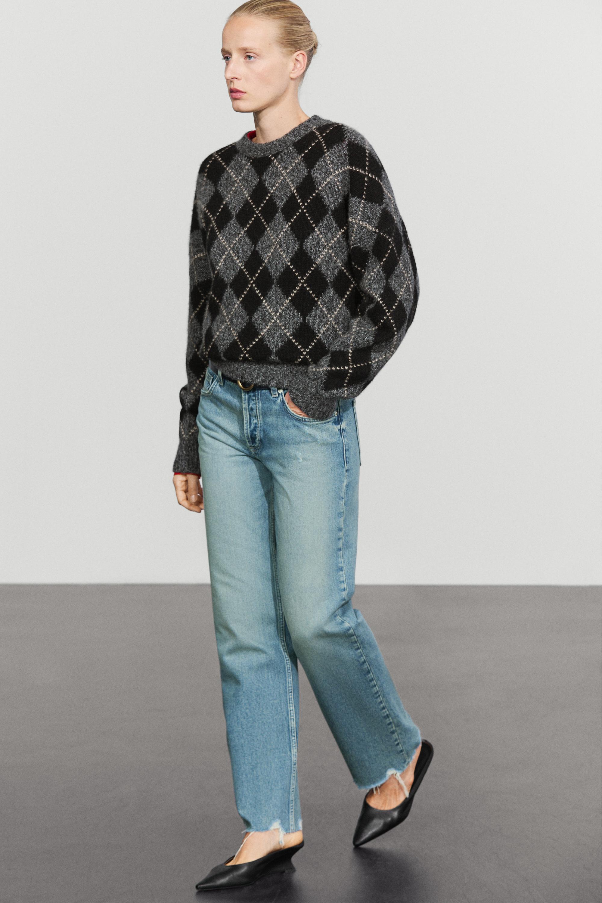 Pull en maille à motif losanges et cachemire